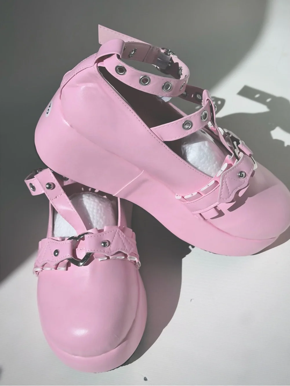 Pink Platform Mary Jane Heart Buckle Kawaii Shoes EU 40